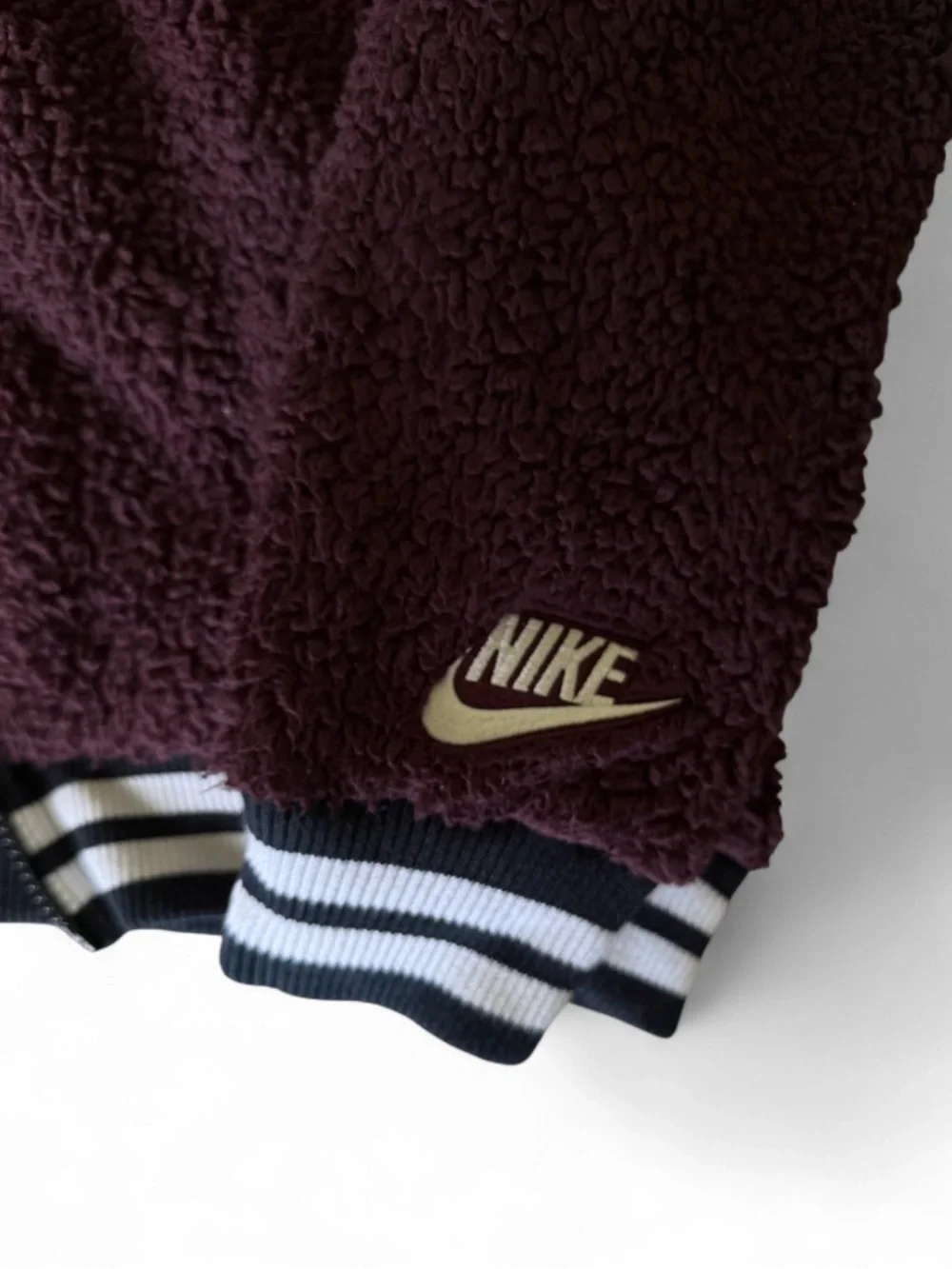 Nike Women's Burgundy and White Sherpa Bomber Jacket